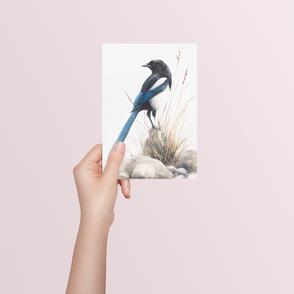 Watercolor Magpie Bird Wall Art Print, Unframed - Elegant Nature-Inspired Decor - Picture 5 of 6